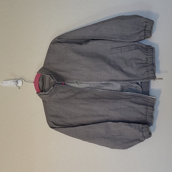 Adolfo Dominguez Gray Zipper Cropped Linen Jacket Size 10 - Picture 3 of 12